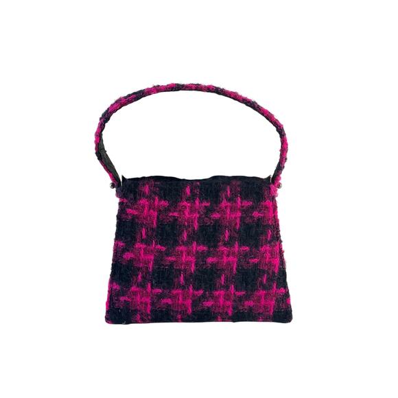 Moo Roo Charleston Signed 2006 Vintage Pink Black Houndstooth Handbag - Picture 3 of 10